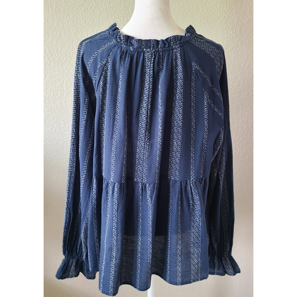 Wonderly Sheer Boho Shirt Top SZ Large Festival‎ Western Country Striped Ruffles - Picture 9 of 13